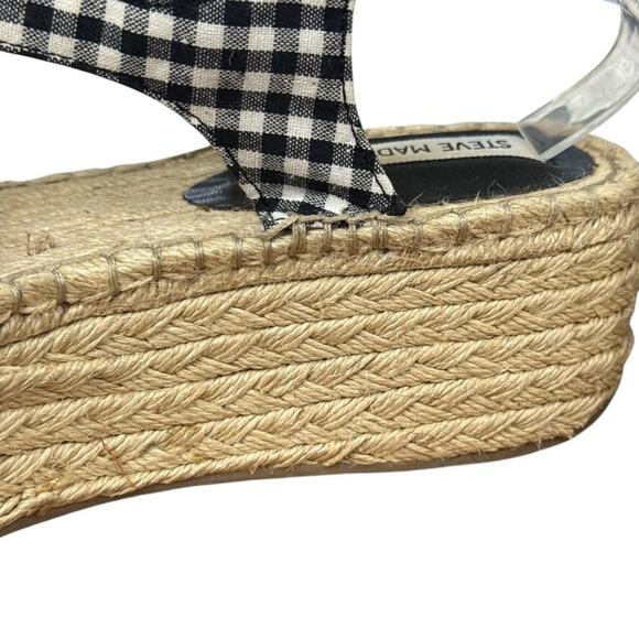 Steve Madden Union Black Gingham Plaid Platform Wedge Espadrille Sandals sz 10 - Picture 6 of 16